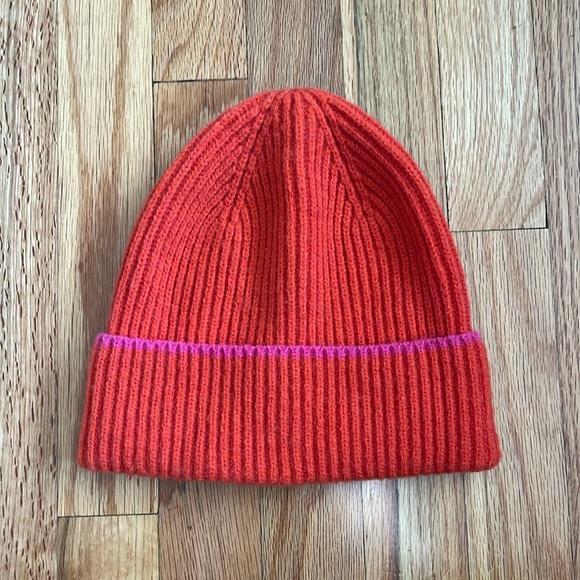 VERO MODA red orange knit hat with pink trim - Picture 1 of 2